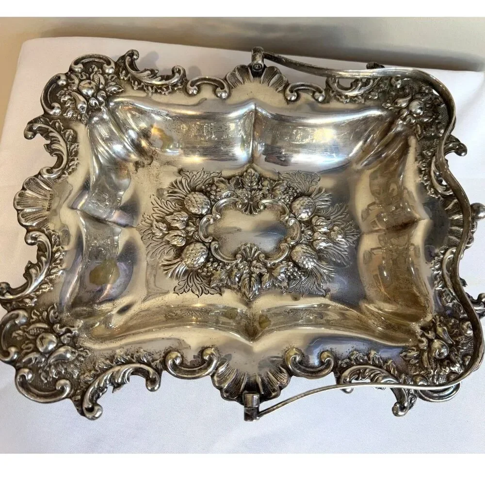 Antique Stunning Silver Plated Ornate Basket Repousse top handle must see
